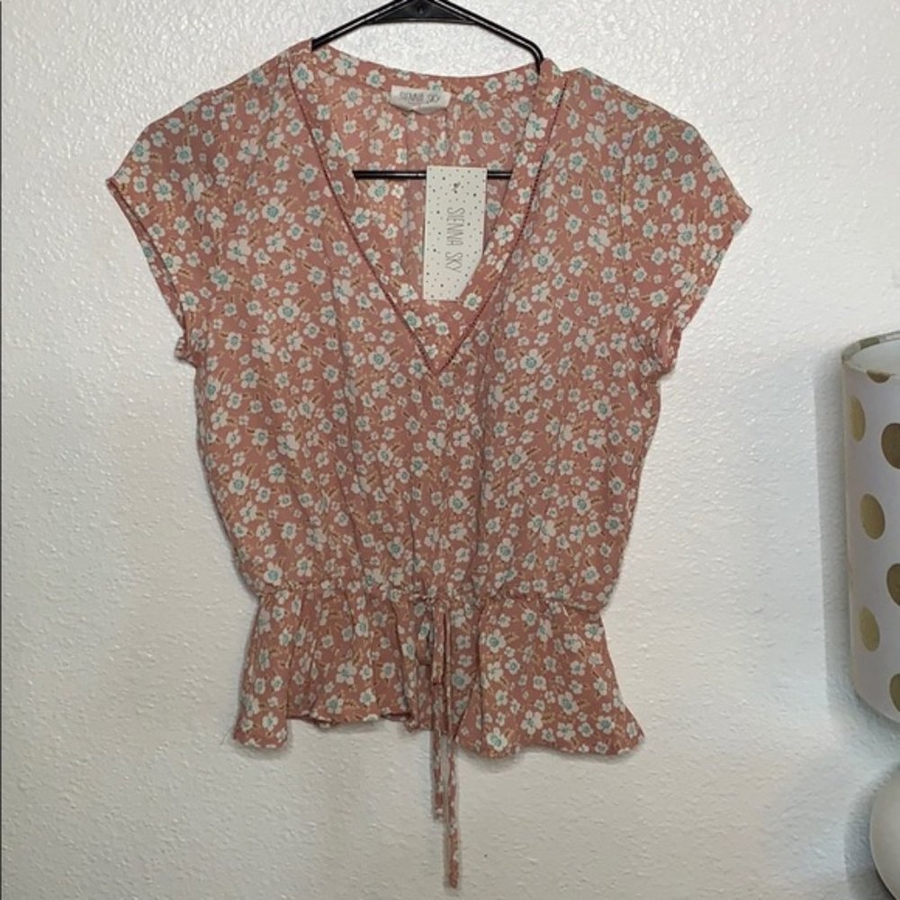 Blush Pink Floral Print Tie-Front Top